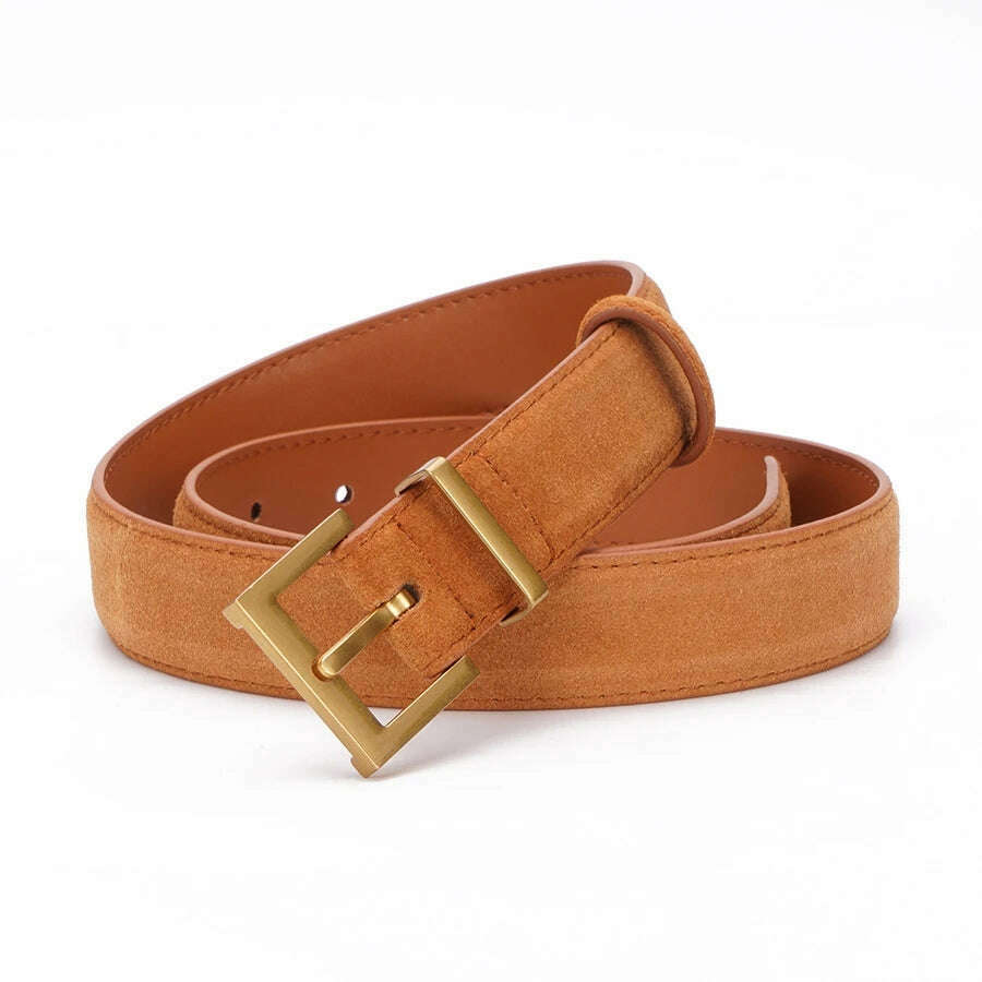 Casual Genuine Leather Belt with Gold Buckle
