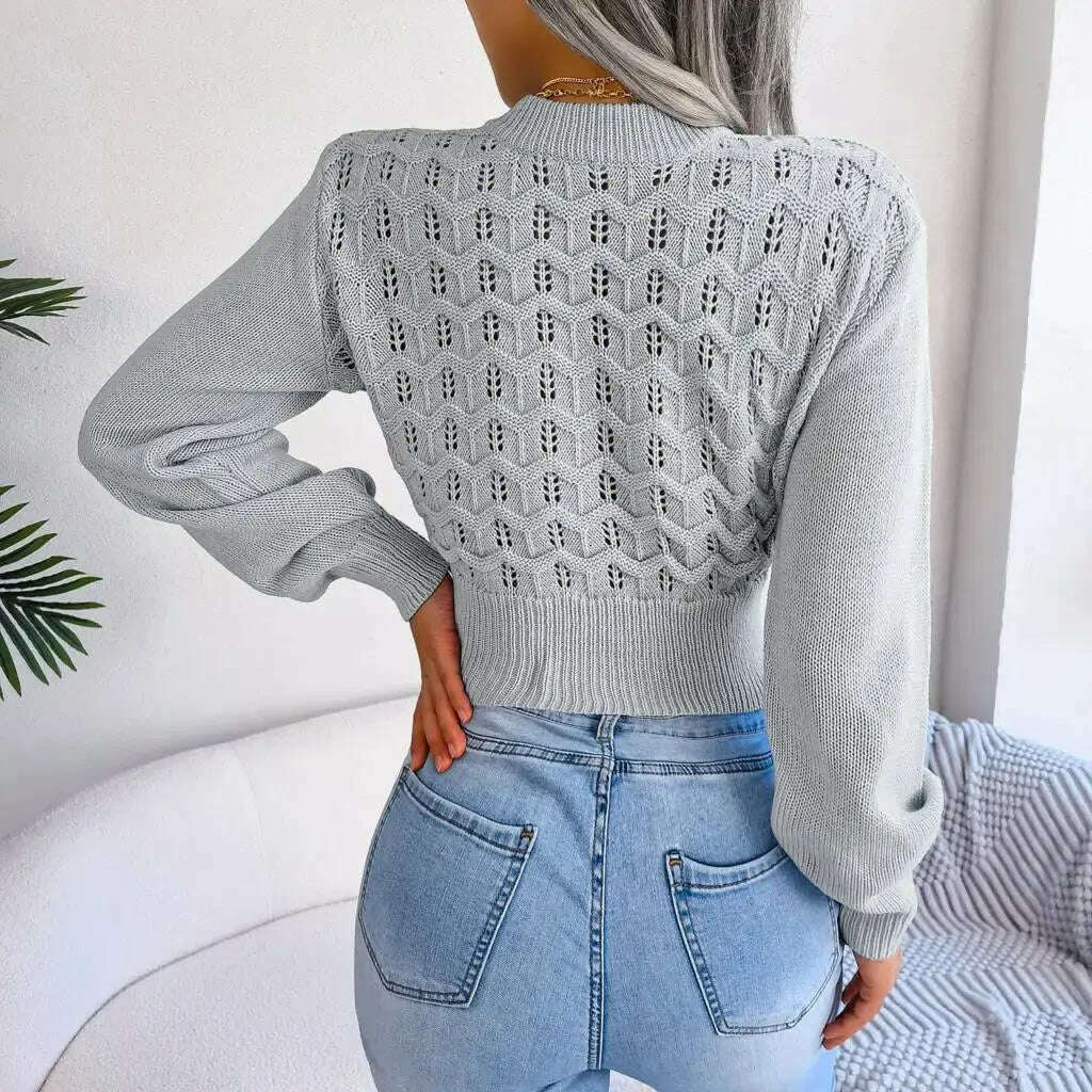 Autumn/Winter Sweater: Knitted, Hollow Crop Top - D&M Boutique
