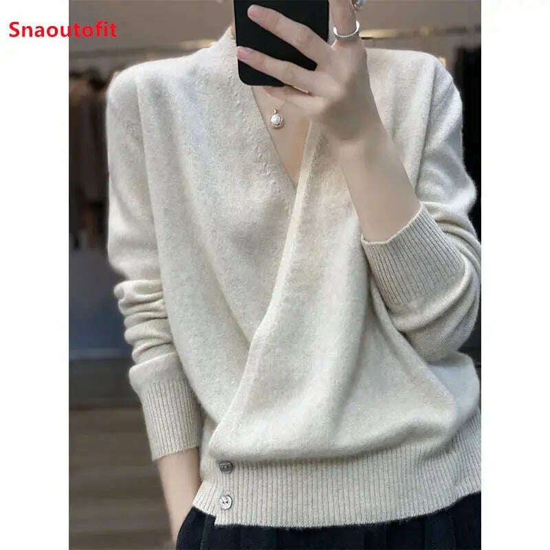 Japanese Kimono Cardigan Wool Sweater V-Neck Knitted Top - D&M Boutique