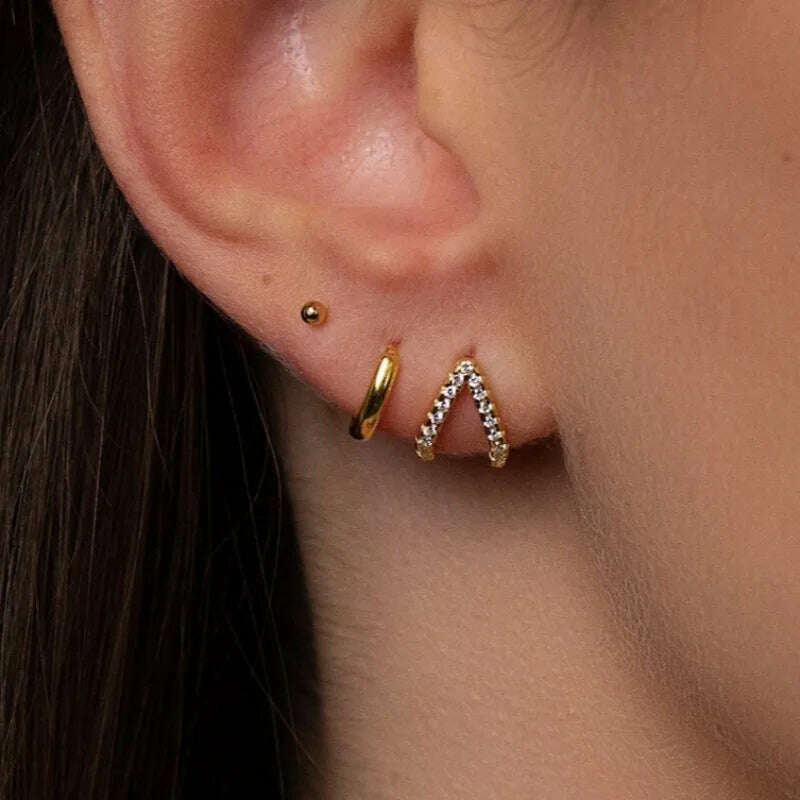 3/4pcs Fashionable Geometric Style Zircon Earrings Set