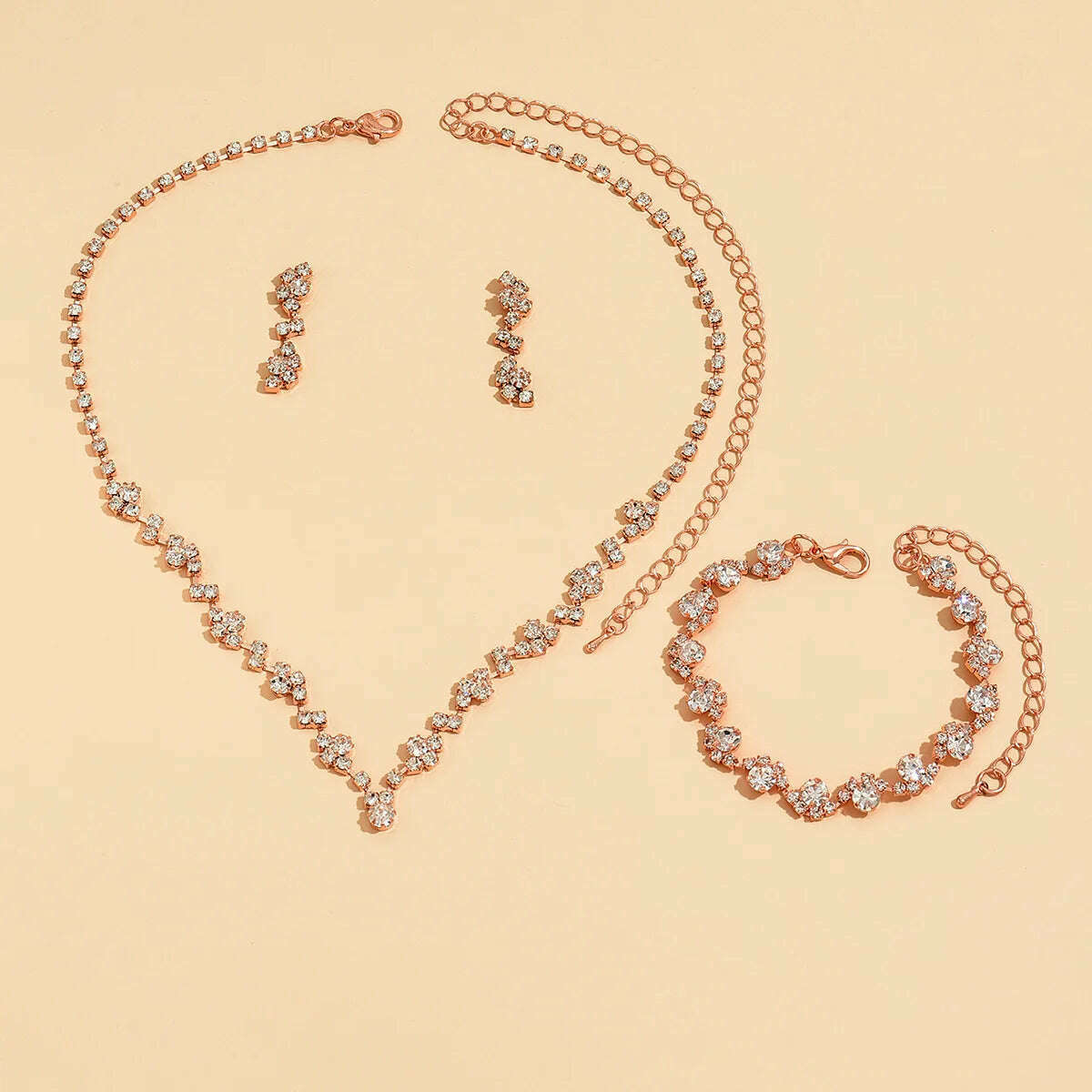 TREAZY Rose Gold Rhinestone Wedding Jewelry Set