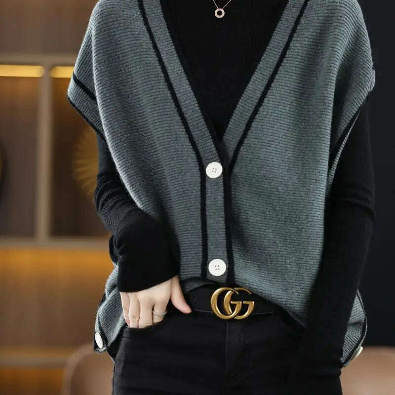V-Neck Button-Down Sleeveless Cardigan – Cozy Knit Sweater for Autumn/Winter - D&M Boutique