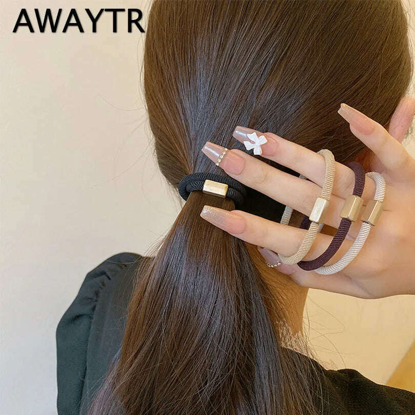 AWAYTR 5PCS Elastic Hair Bands for Women & Girls