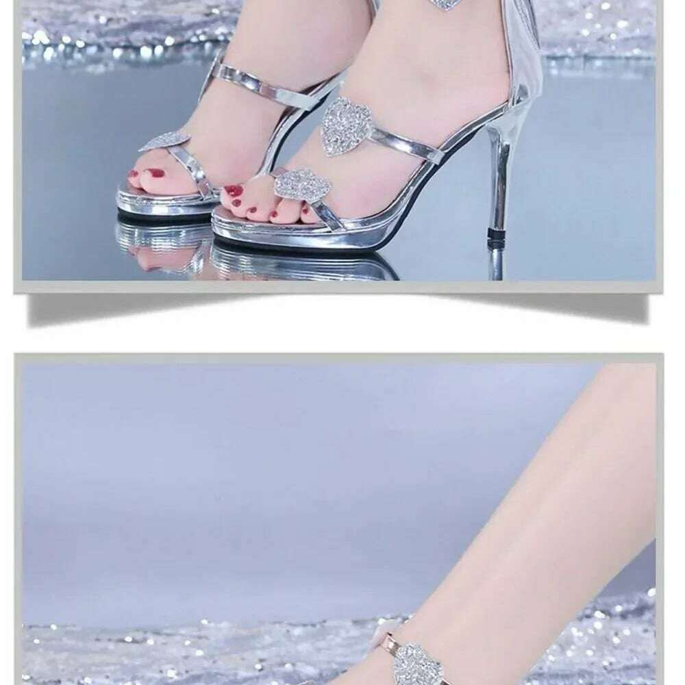 Elegant Glitter High Heel Sandals - Star & Heart Pattern