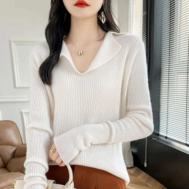European Cargo Wool Sweater: Slim Knit, V-Lapel, Autumn/Winter Top - D&M Boutique