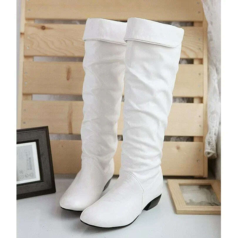 Women's PU Leather Knee-High Boots – Slip-On