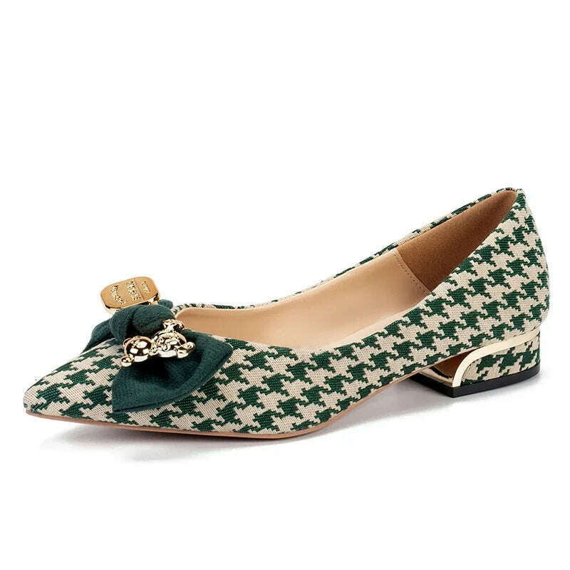 2024 Slip-On Flats - Pointed Toe, Houndstooth & Butterfly Knot