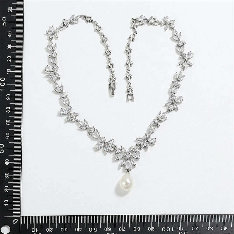 ZAKOL Luxury Exquisite Marquise Cut Cubic Zircon Leaf Necklaces For Women Fashion Bridal Wedding Party Jewelry Accessories