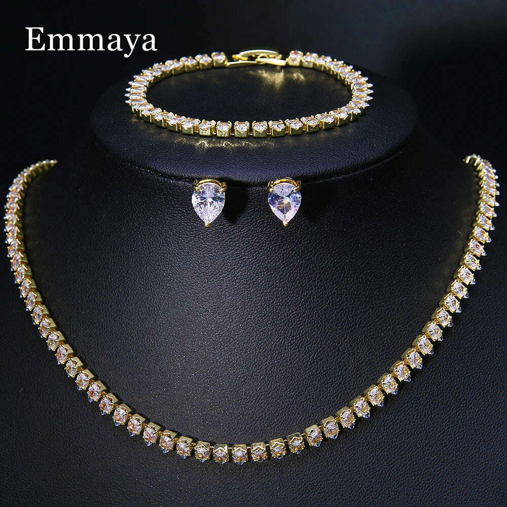Emmaya Zircons Gorgeous Cubic Zirconia White Gold Color Round Wedding Bridal Necklace Earrings Party Jewelry Set for Brides