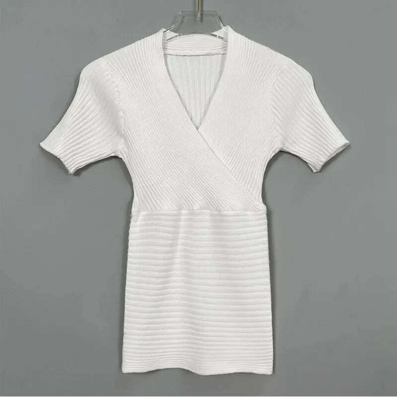 Deep V Knitted T-Shirt: Women's Summer Korean Fashion Tee - D&M Boutique