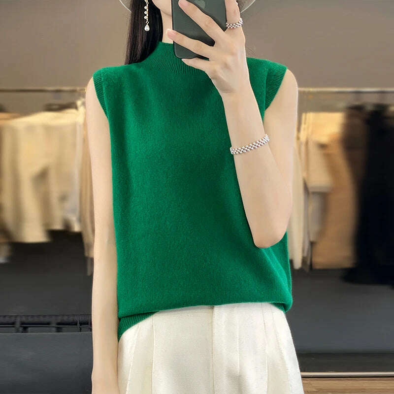 2024 Women's Cashmere Sleeveless Top – 100% Merino Wool, Office Chic - D&M Boutique
