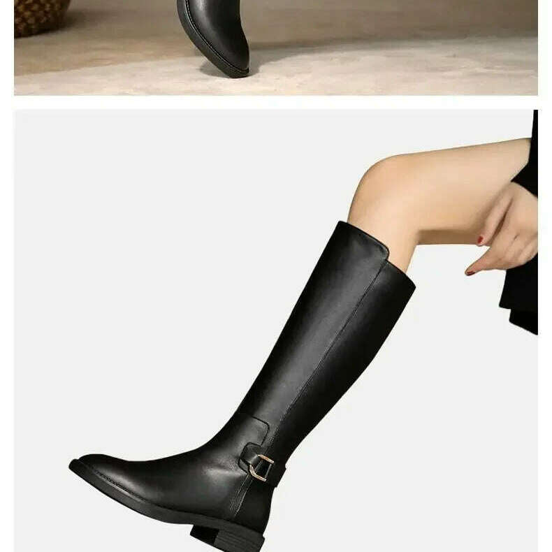 2024 maogu Women's Leather Knee High Boots – Low Heel