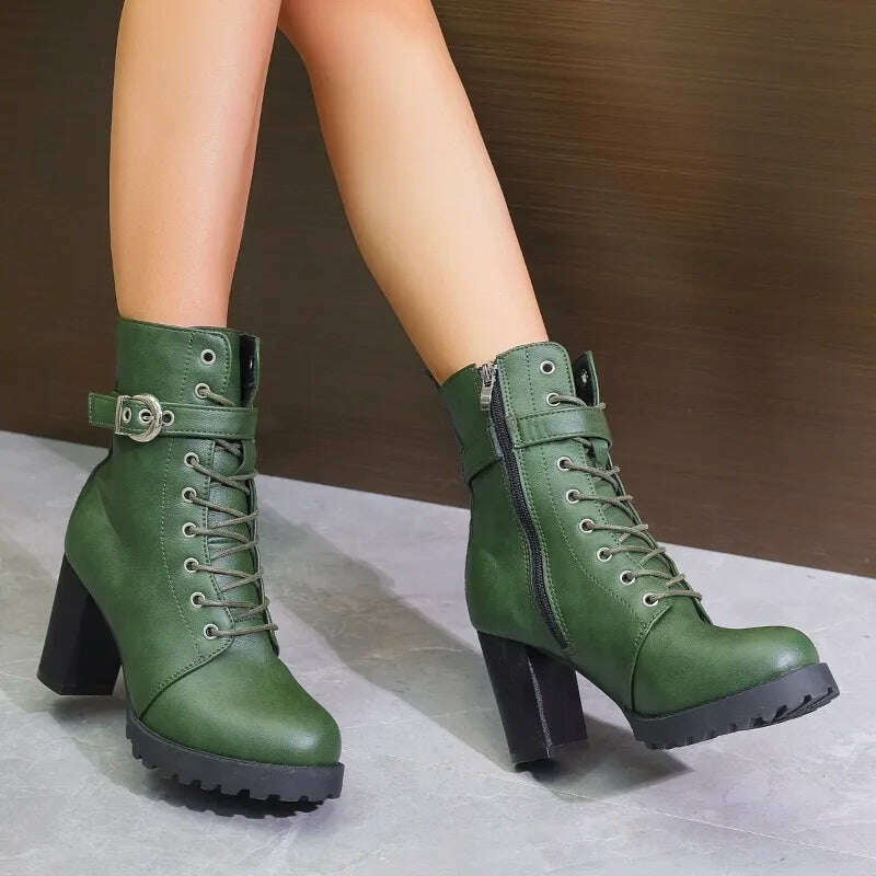 COZOK Women's Green Ankle Boots – Chunky Sole