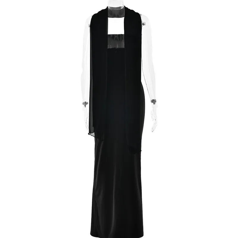 Mozision Scarf Collar Strapless Sexy Maxi Dress For Women Fashion Off-shoulder Backless Bodycon Club Party Long Dress Elegant