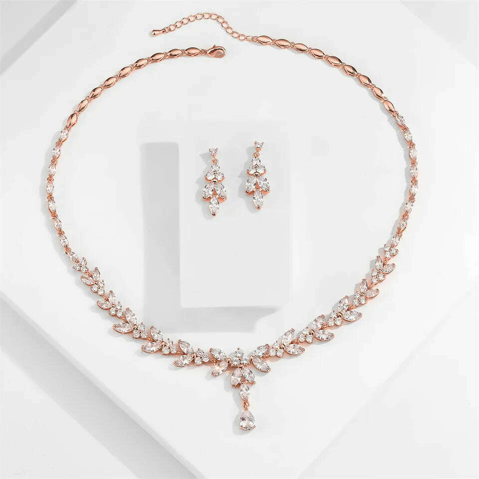 ZAKOL Luxury Exquisite Marquise Cut Cubic Zircon Leaf Necklaces For Women Fashion Bridal Wedding Party Jewelry Accessories