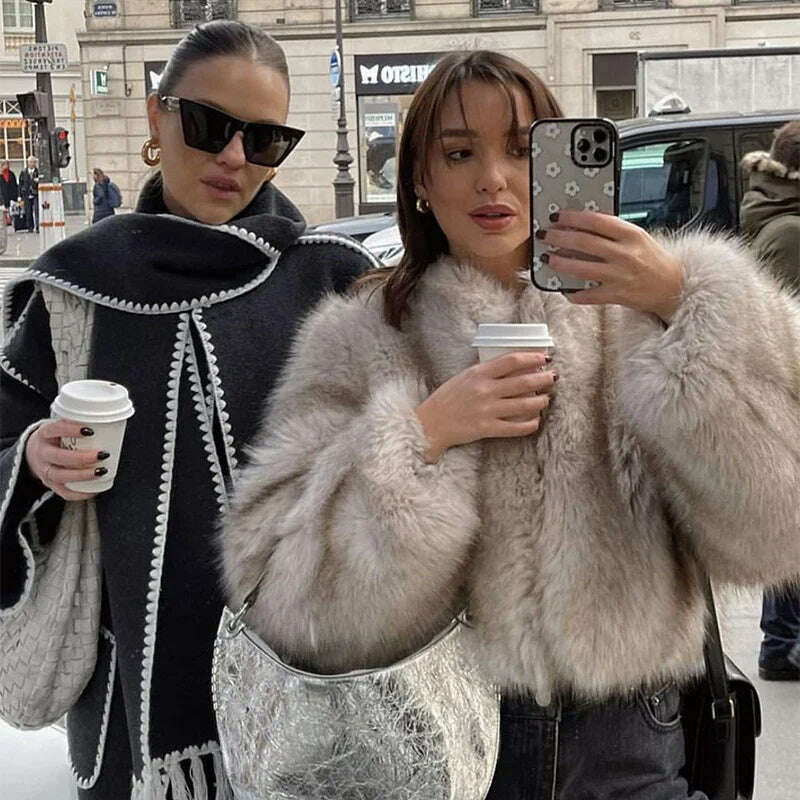 Gradient Cropped Faux Fur Coat for Women – Luxury & Street Style