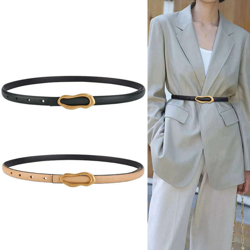 Retro Gold Designer Belt for Women with Metal Buckle