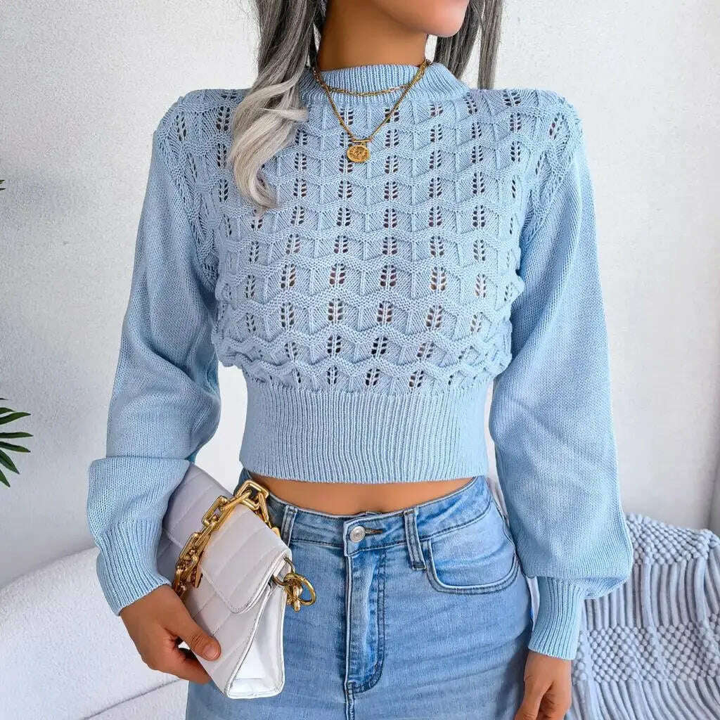Autumn/Winter Sweater: Knitted, Hollow Crop Top - D&M Boutique