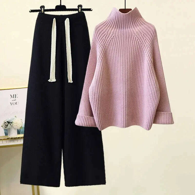 Winter Knitwear Set: Turtleneck Sweater & Wide-Leg Pants - D&M Boutique