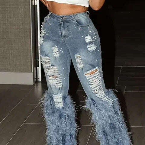 Women's Vintage Feather High Waist Y2K Jeans