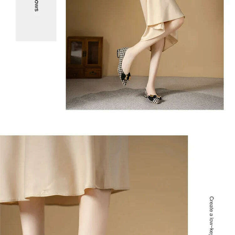 2024 Slip-On Flats - Pointed Toe, Houndstooth & Butterfly Knot