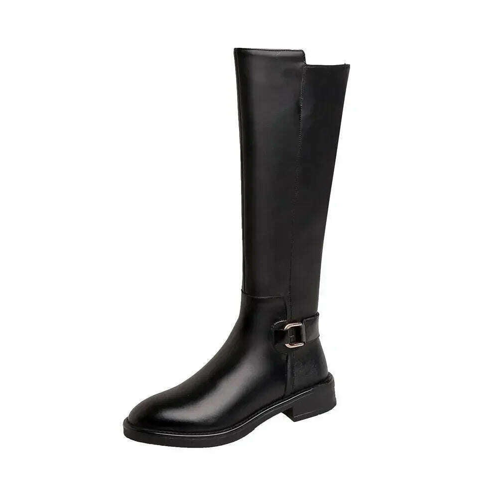 2024 maogu Women's Leather Knee High Boots – Low Heel