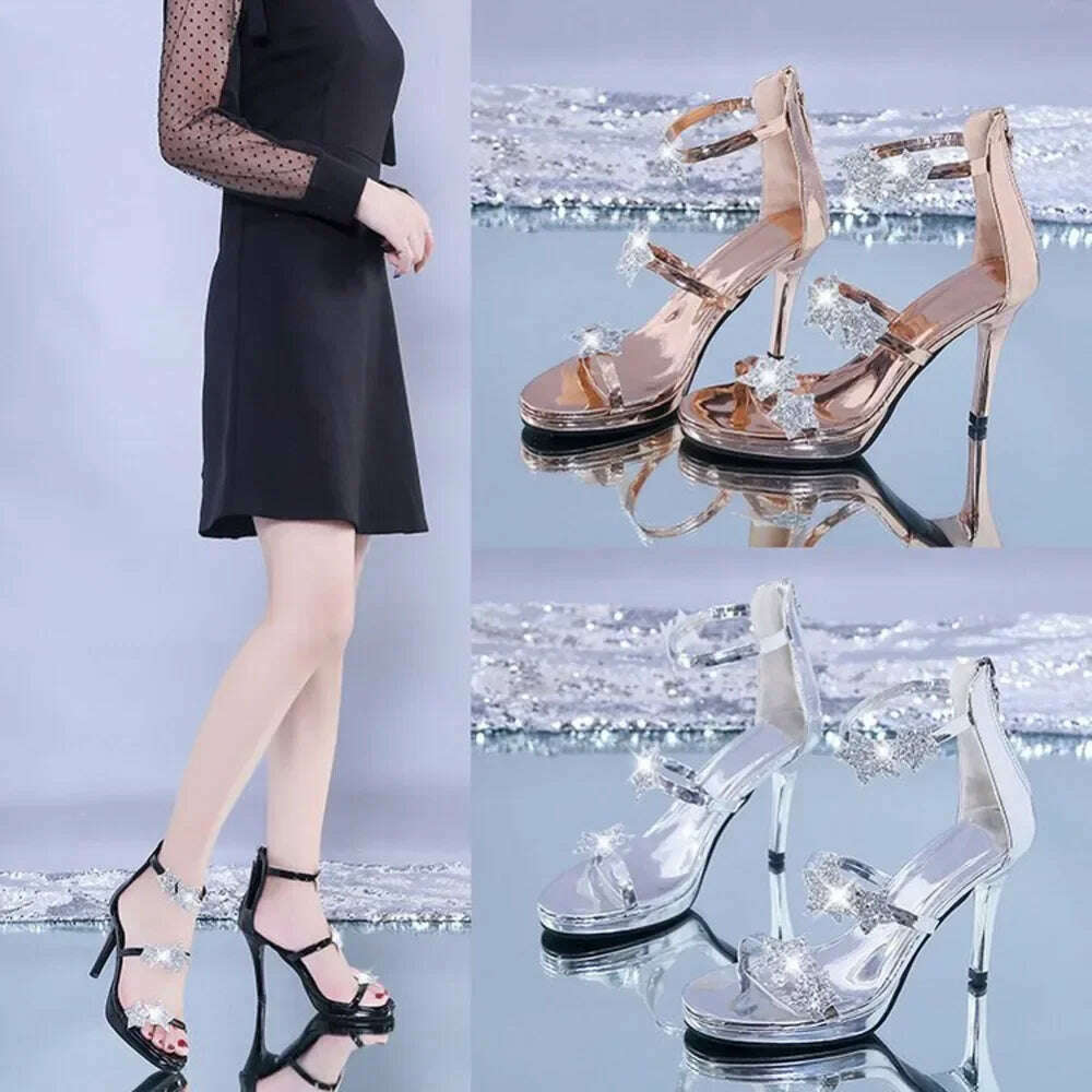 Elegant Glitter High Heel Sandals - Star & Heart Pattern