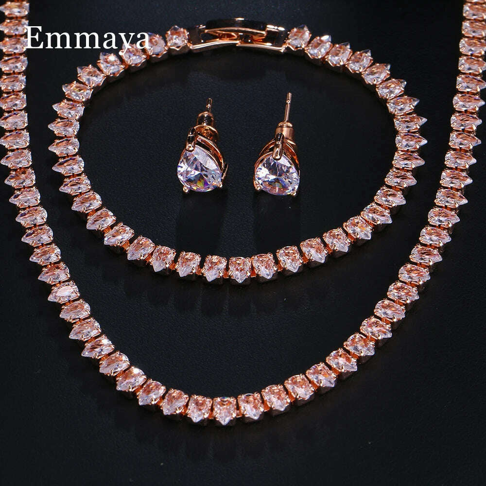 Emmaya Zircons Gorgeous Cubic Zirconia White Gold Color Round Wedding Bridal Necklace Earrings Party Jewelry Set for Brides