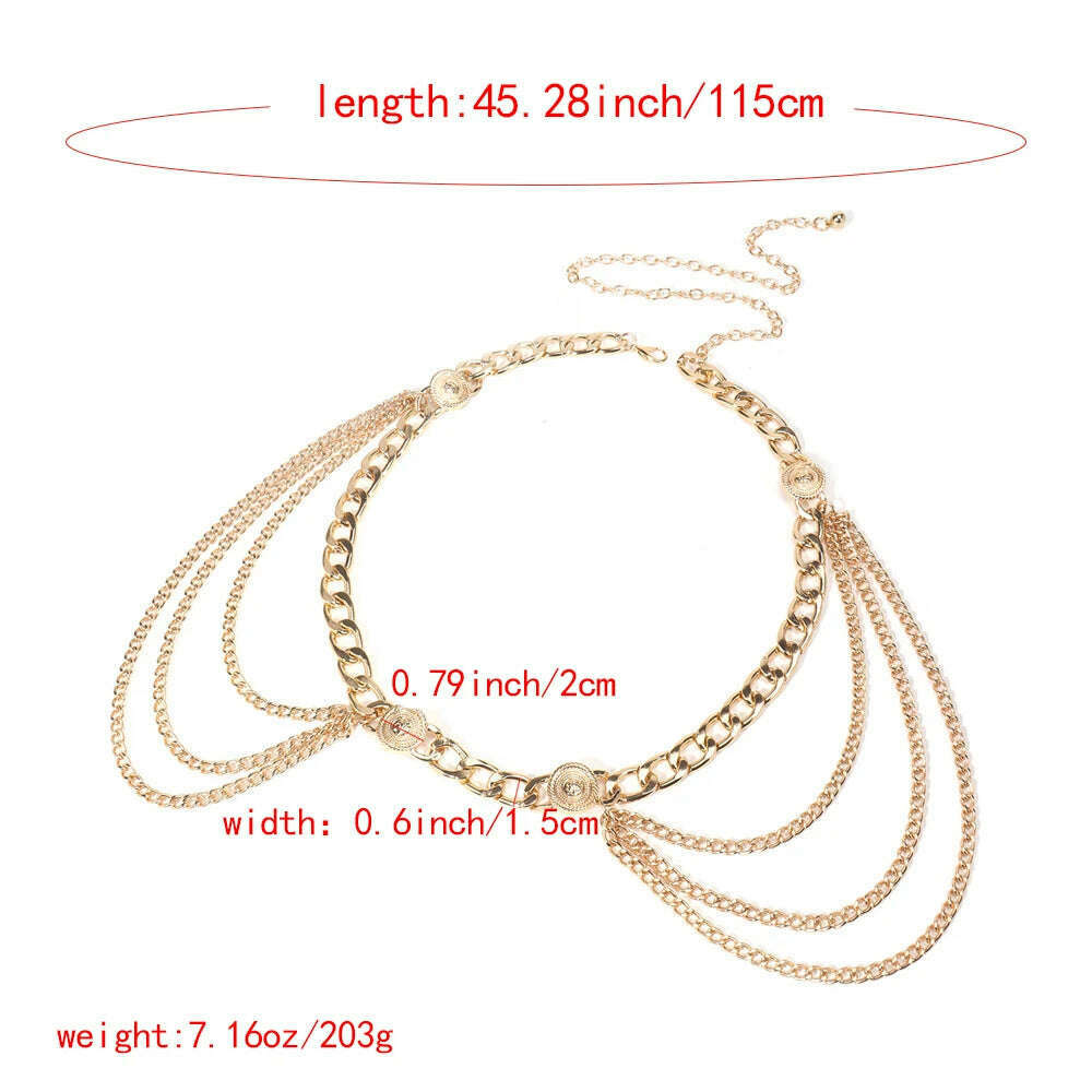 Metallic Punk Waist Chain with Fringe – Body Chain Belt
