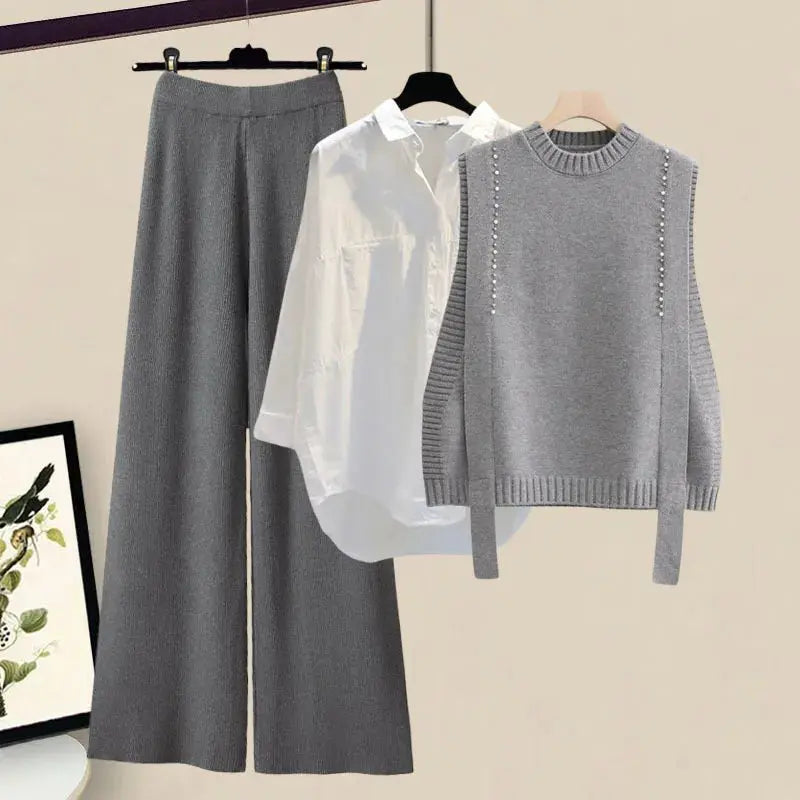 Autumn Winter Knitted 3-Piece Set: Vest, Shirt & Pants - D&M Boutique