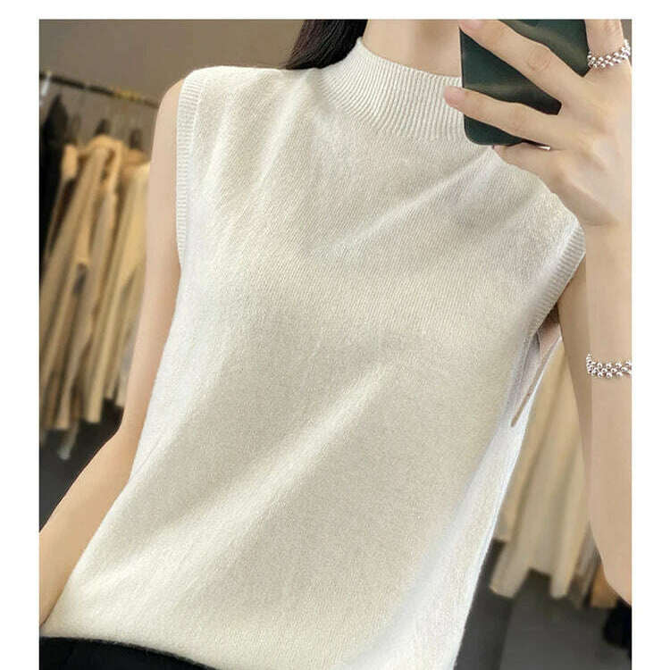 2024 Women's Cashmere Sleeveless Top – 100% Merino Wool, Office Chic - D&M Boutique