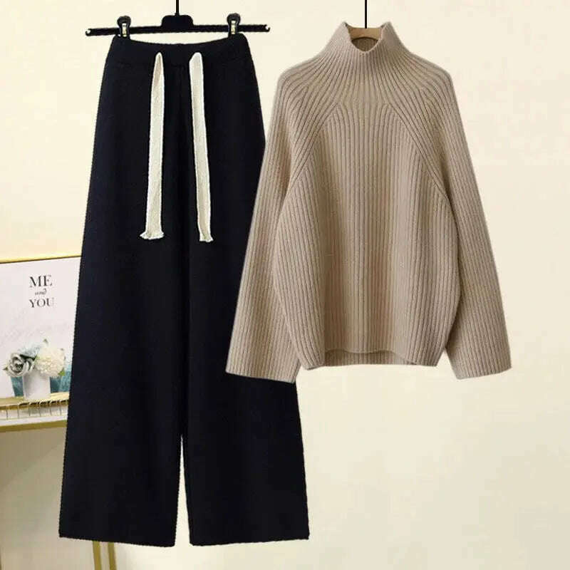 Winter Knitwear Set: Turtleneck Sweater & Wide-Leg Pants - D&M Boutique