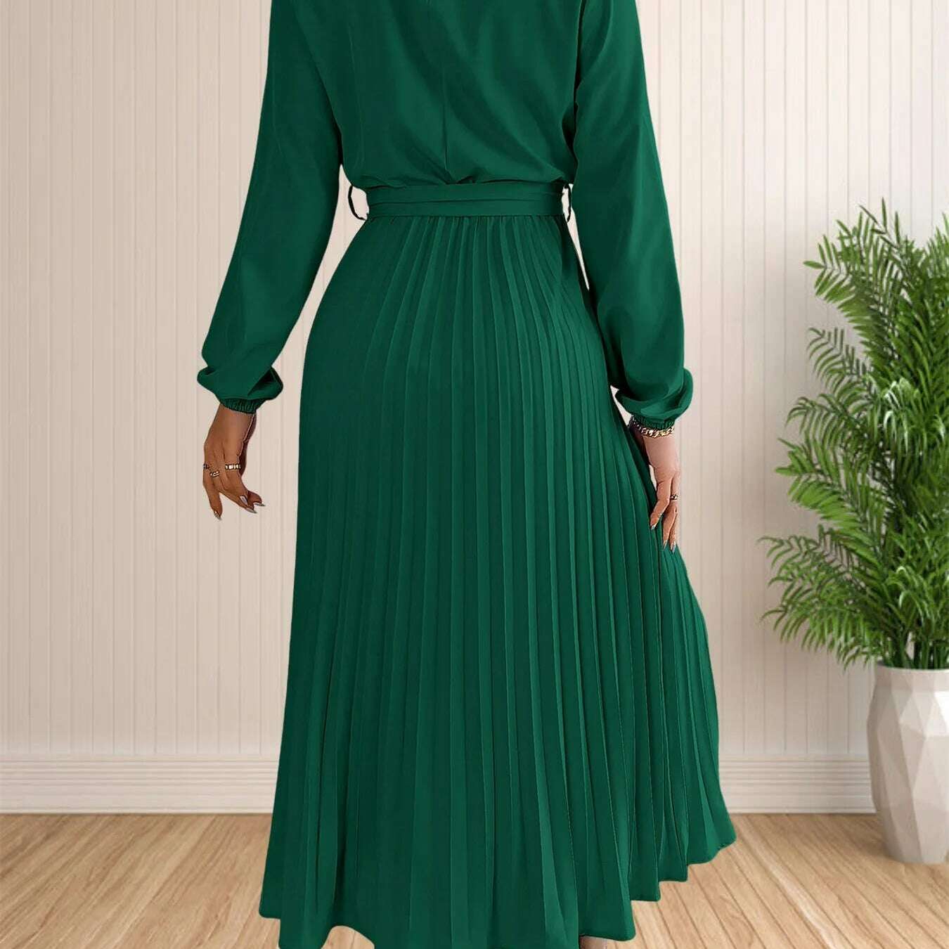 Elegant Pleated Lace-Up Long Sleeve A-Line Sundress