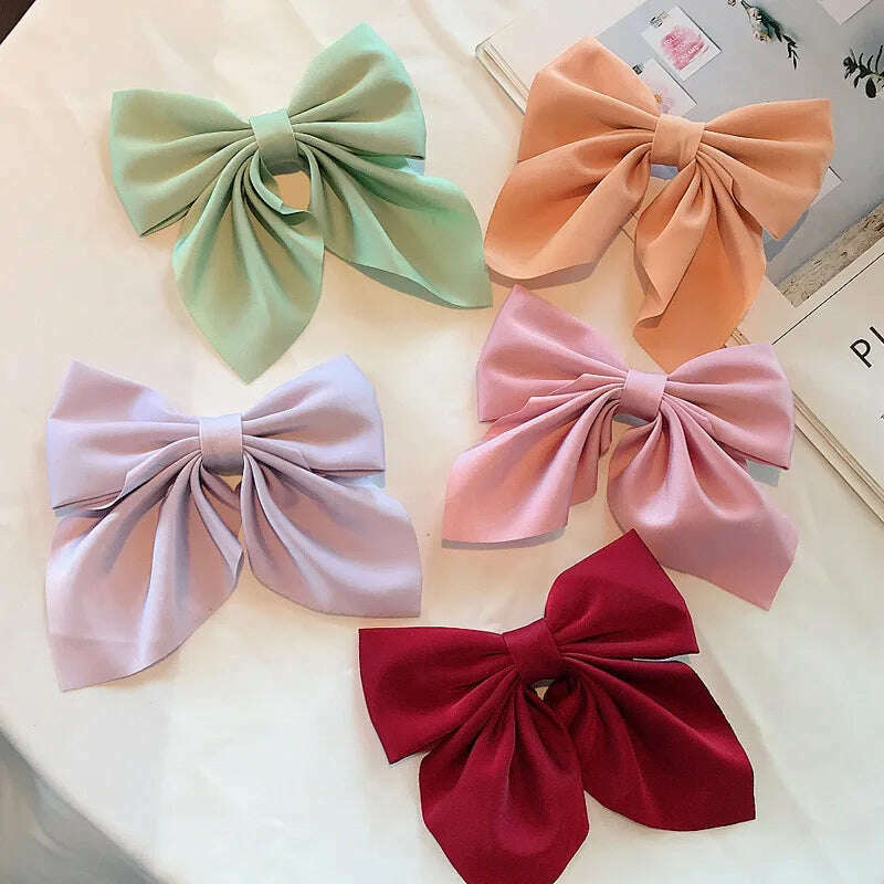 Solid Color Satin Bowknot Hair Clips