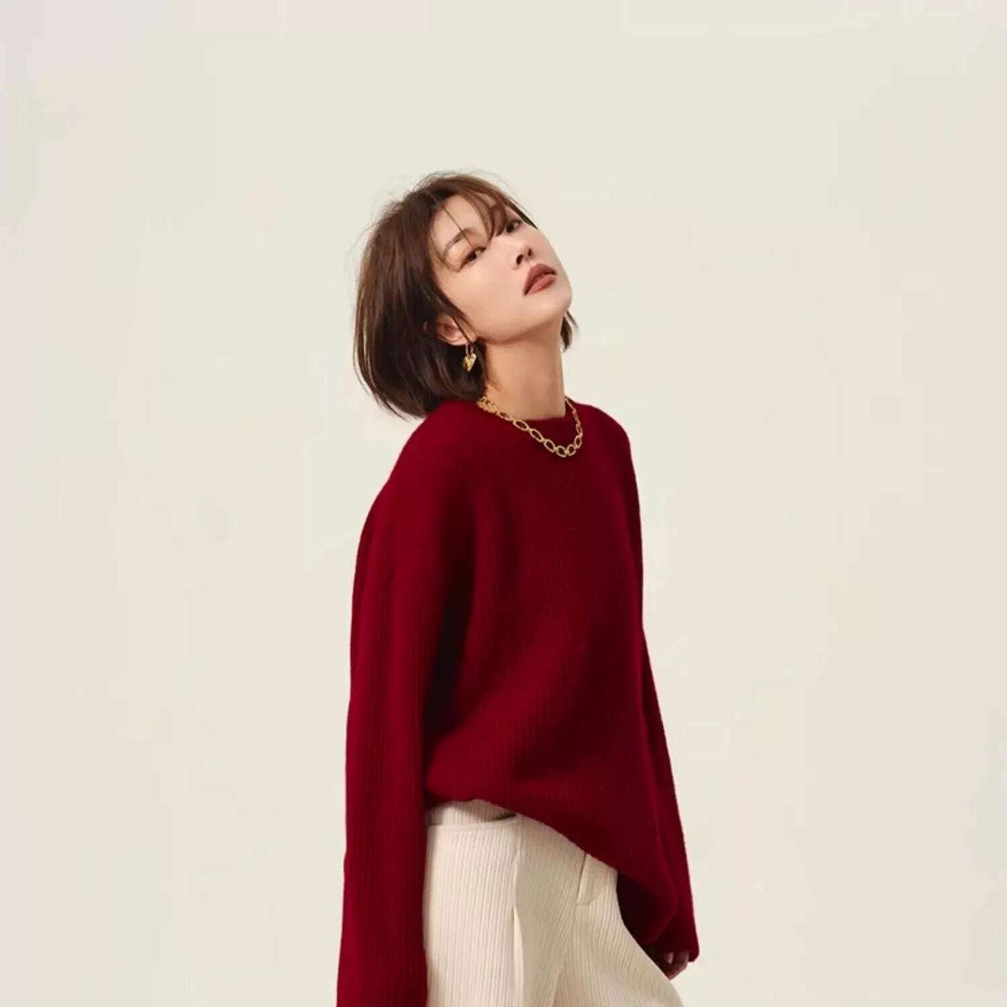 100% Cashmere Turtleneck Sweater – Loose Long Sleeve - D&M Boutique