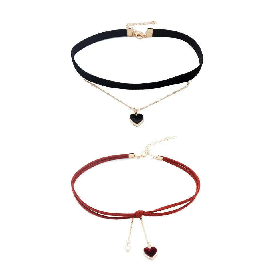 Red & Black Sexy Velvet Heart Choker for Women Neck Clavicle Necklace Lady Jewelry Accessories Girl Gift Lace Gothic