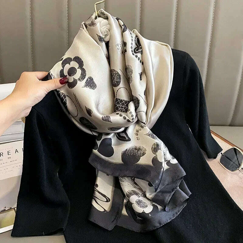 2023 Autumn Winter New Imitated Silk Scarf Women 180*90cm Outdoor Large Size Soft Silky Scarf Beach Long Luxury Scarf Lady Hijab
