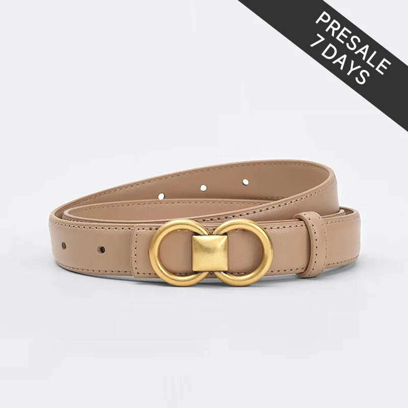 BEAUTODAY Cow Leather Belt with Symmetrical Buckle