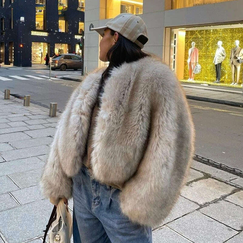 Gradient Cropped Faux Fur Coat for Women – Luxury & Street Style