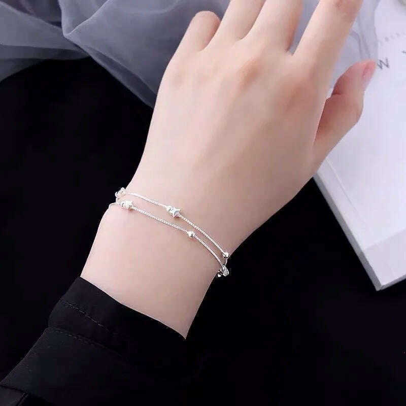Fine 925 Sterling Silver Star Chain Bracelet for Women