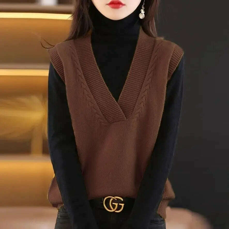 Korean Solid V-Neck Sweater Vest – Loose, Vintage Pullover Style - D&M Boutique