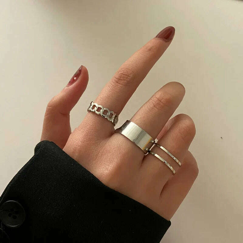 New Trendy Gold Color Rings Set For Women Simple Irregular Geometric Oval Hollow Out Opening Ring Girl Party Jewelry Gift Bague