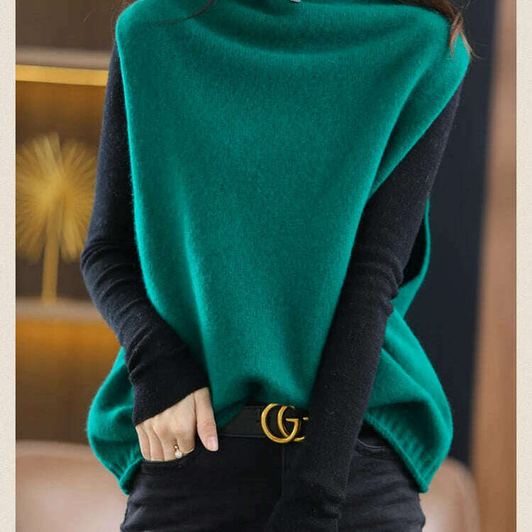 High Neck Cashmere Vest – 100% Wool, Loose, Sleeveless Pullover - D&M Boutique
