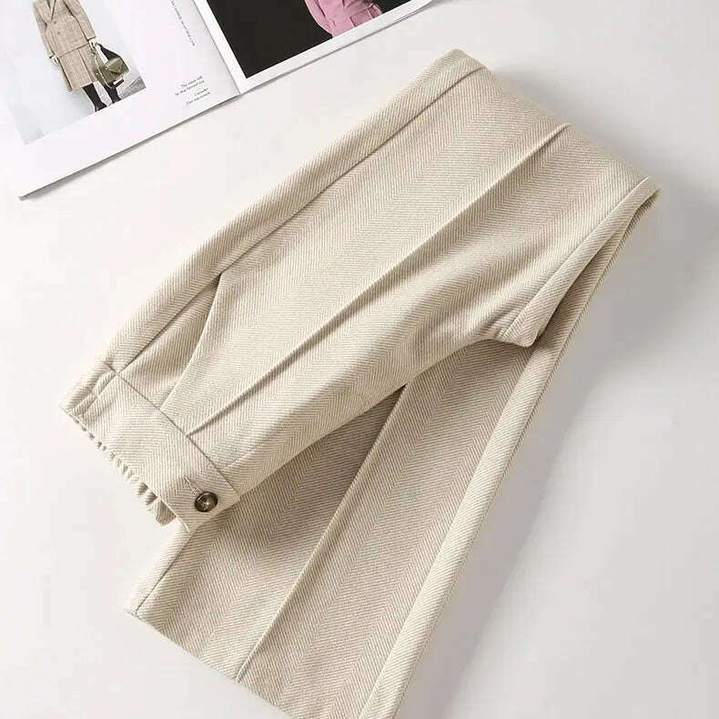 Herringbone Wool Flare Pants – Warm, Elastic Waist, Black - D&M Boutique