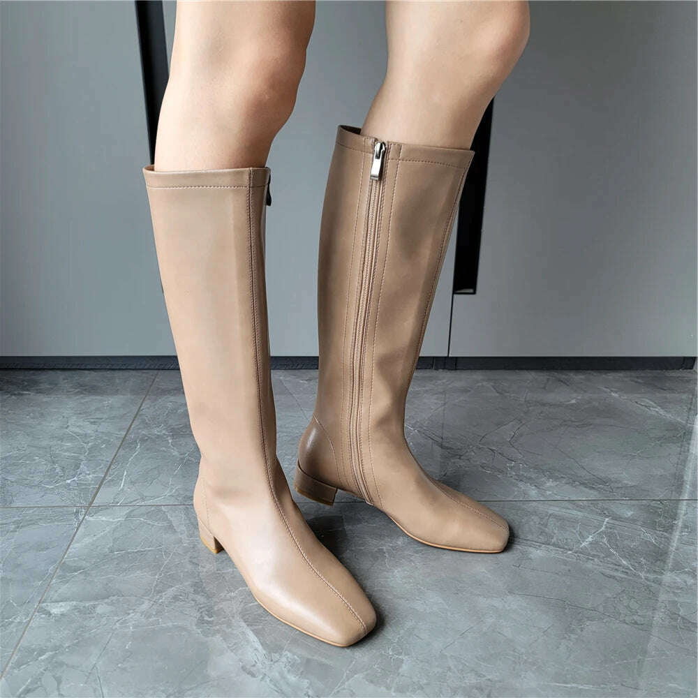 FEDONAS Women's Leather High Heel Boots