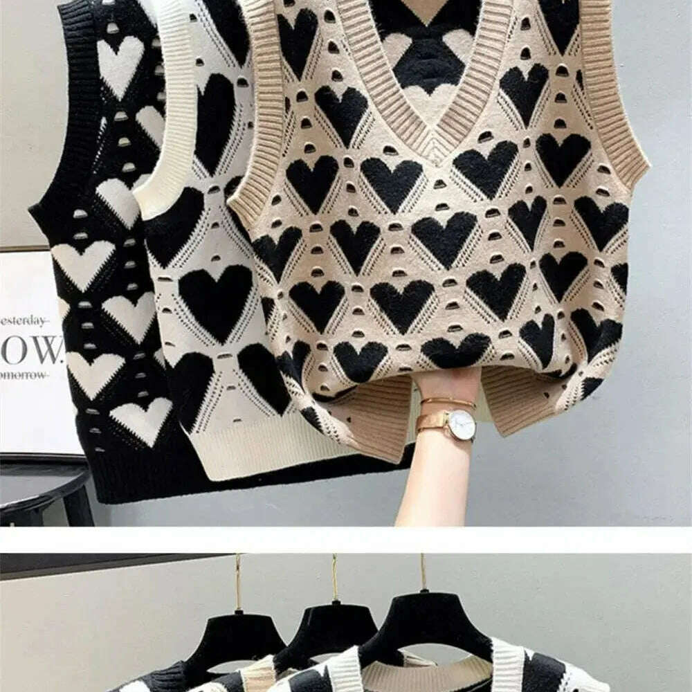 Fashion Love Heart Knitted Vest: V-Neck, Sleeveless, Casual Sweater - D&M Boutique