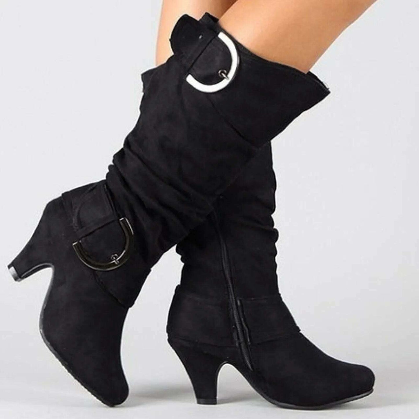 TULX Women's Retro High Heel Mid-Calf Boots