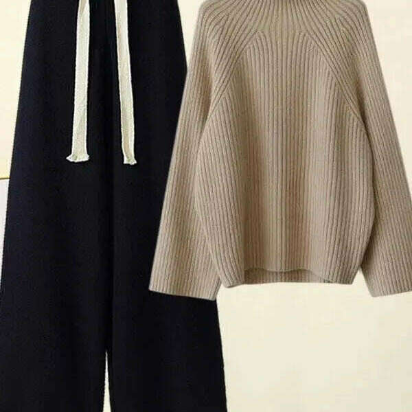 Winter Knitwear Set: Turtleneck Sweater & Wide-Leg Pants - D&M Boutique