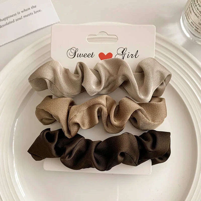 3/4/5 PCS Satin Pleated Scrunchies Elastic Hair Bands