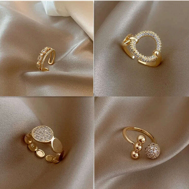 Stainless Steel Rings for Women Gold Color Couple Jewelry Aesthetic Accessorie Adjustable Punk Embossed Hollow Wide Rings